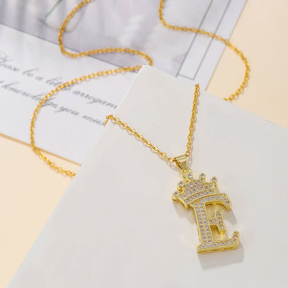 Gold Crown A-Z Pendant Necklace
