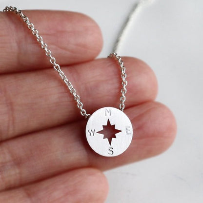 Round Disc Compass Pendant Necklace