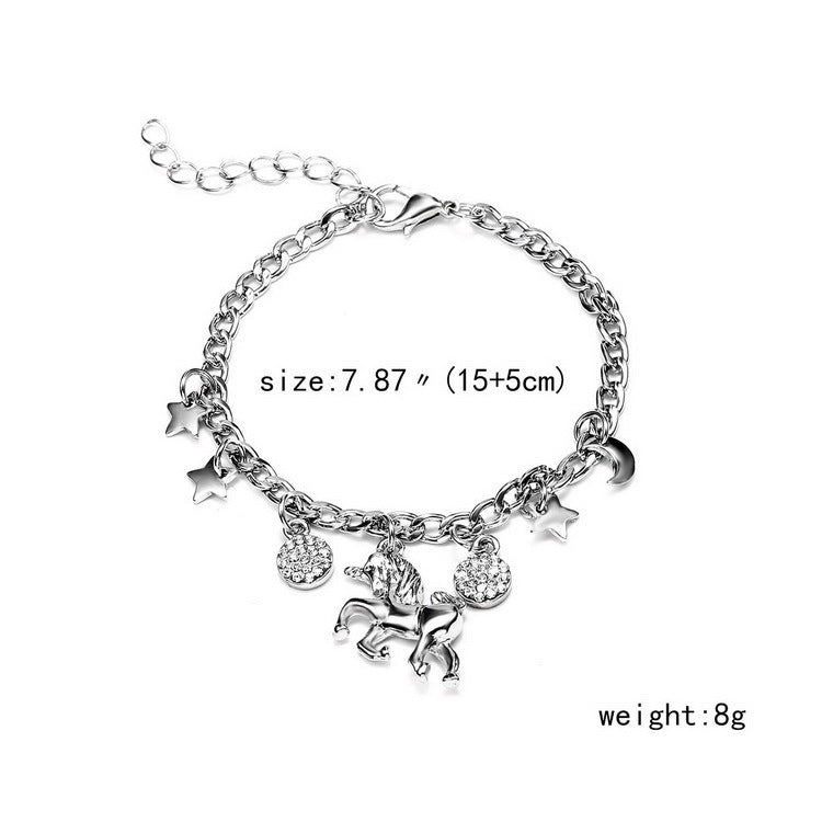 Unicorn Charms Bracelet with Moon & Star Pendants