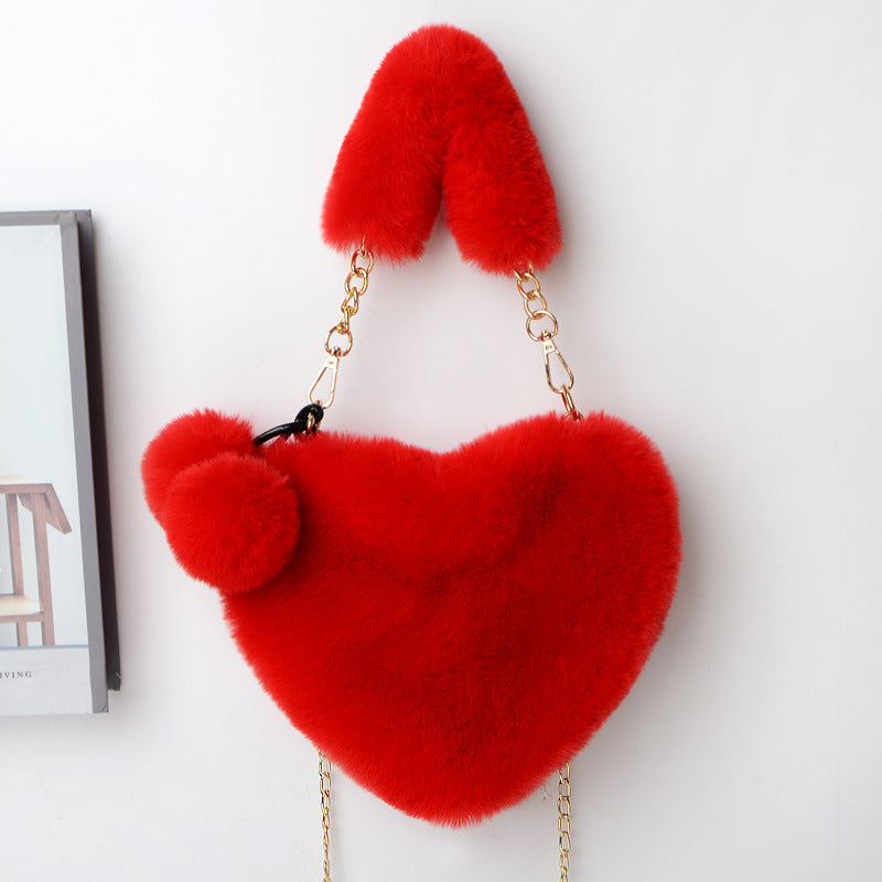 Love Heart-Shaped Plush Handbag