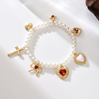 Heart-Shaped Cross Pendant Necklace & Bracelet