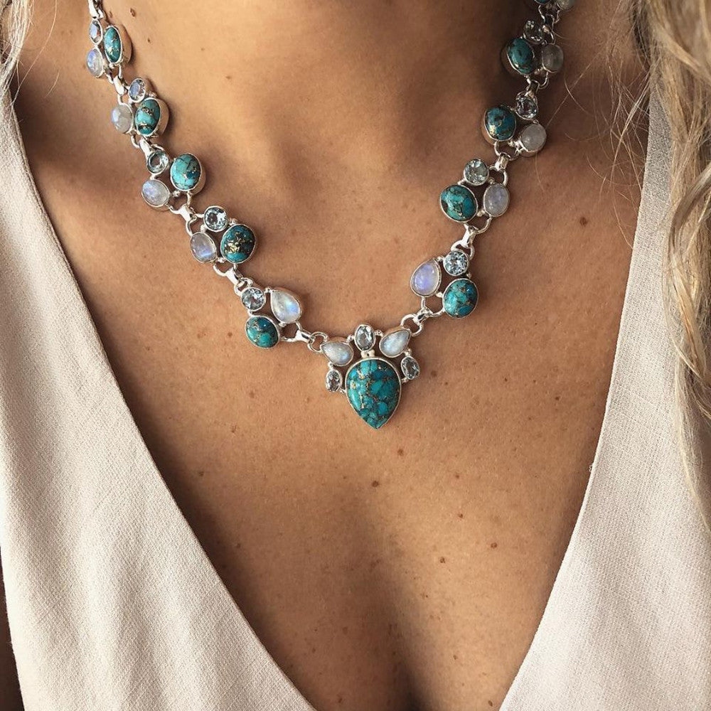 Boho Turquoise Flower Necklace