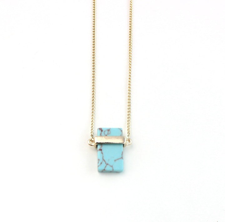Natural White Turquoise & Turquoise Inlaid Necklace