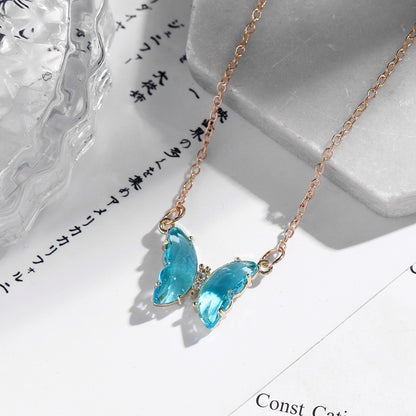 Glass Crystal Butterfly Necklace