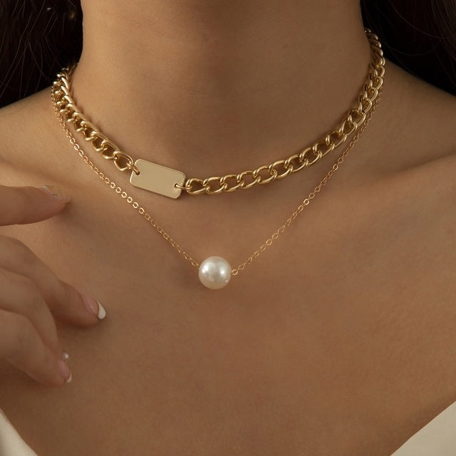 Multi-Layer Pearl & Coin Necklace for Women