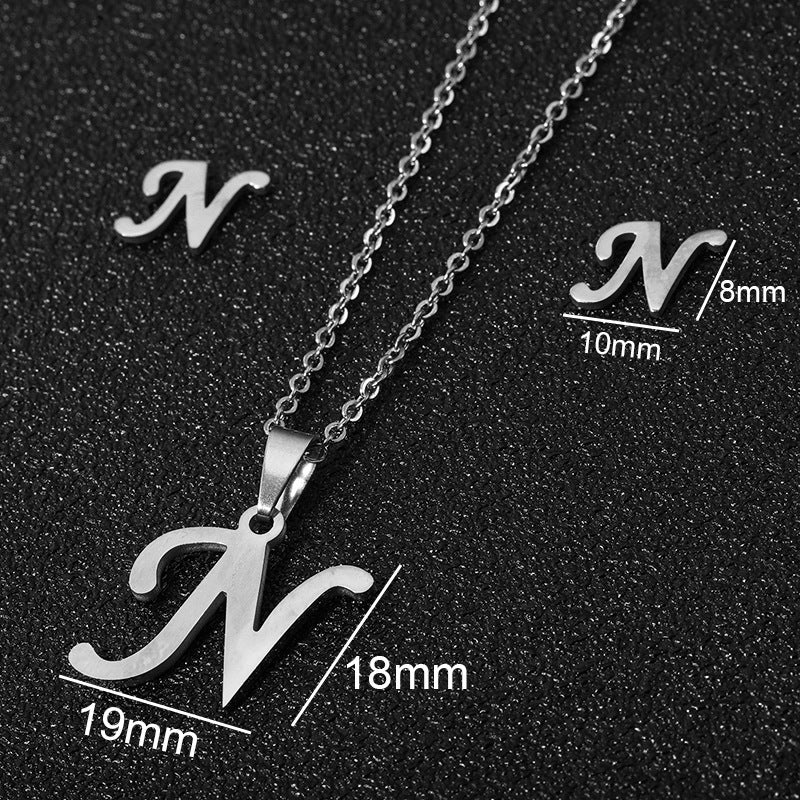 Stainless Steel Alphabet Necklace, 26 Initial Letters A–Z