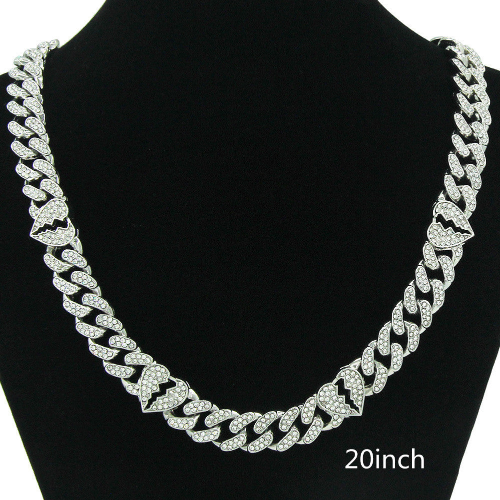 Diamond Broken Heart Cuban Link Chain Necklace & Bracelet