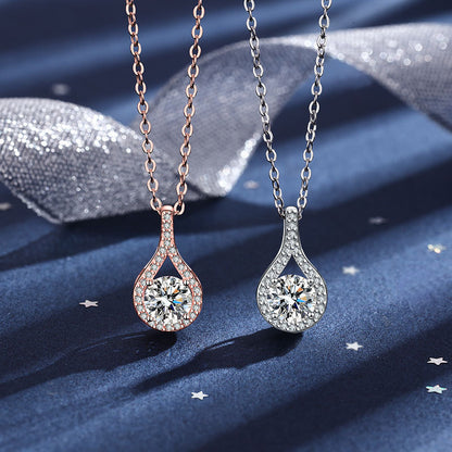 Silver Moissanite Water Drop Pendant Necklace