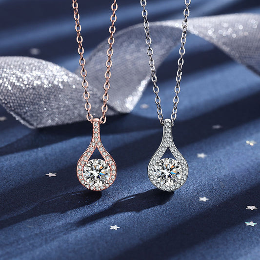 Silver Moissanite Water Drop Pendant Necklace