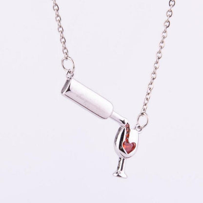 Wine Bottle & Cup Pendant Necklace