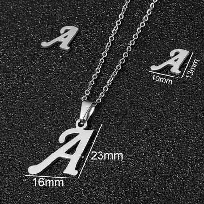 Stainless Steel Alphabet Necklace, 26 Initial Letters A–Z