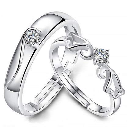 Zircon Wings Adjustable Silver Couple Rings