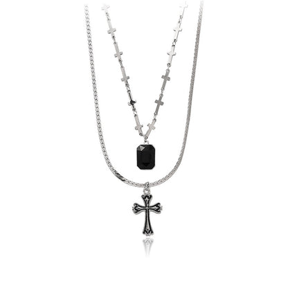 Dark Sweetheart Baroque Cross Pendant Layer Necklace