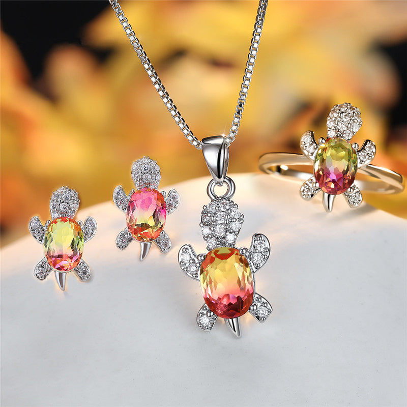 Oval Zircon Turtle Pendant Necklace