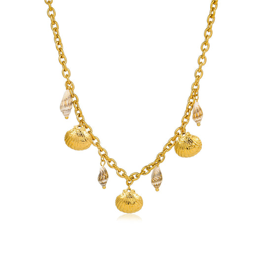 Ins Summer Ocean Style 18K Gold Titanium Steel Shell & Conch Necklace
