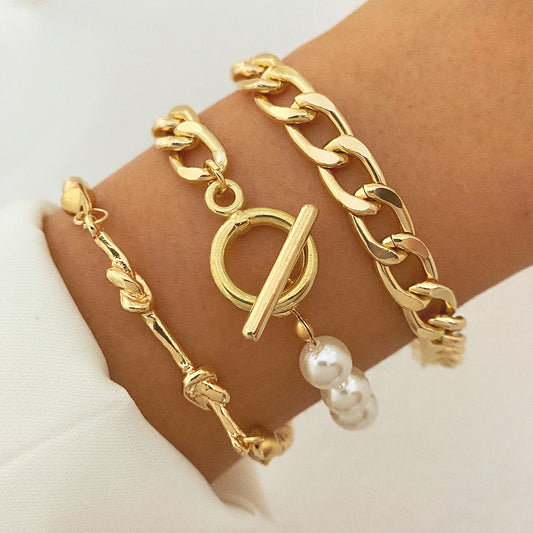 Heart Pearl Multi-Layer Chain OT Bracelet Suit