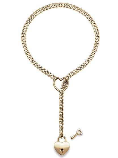 Heart Shaped Lock & Key Slip Chain Necklace