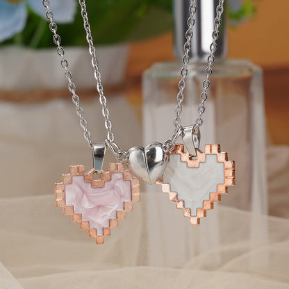 2Pcs Magnetic Heart-Shaped Mosaic Necklace Set