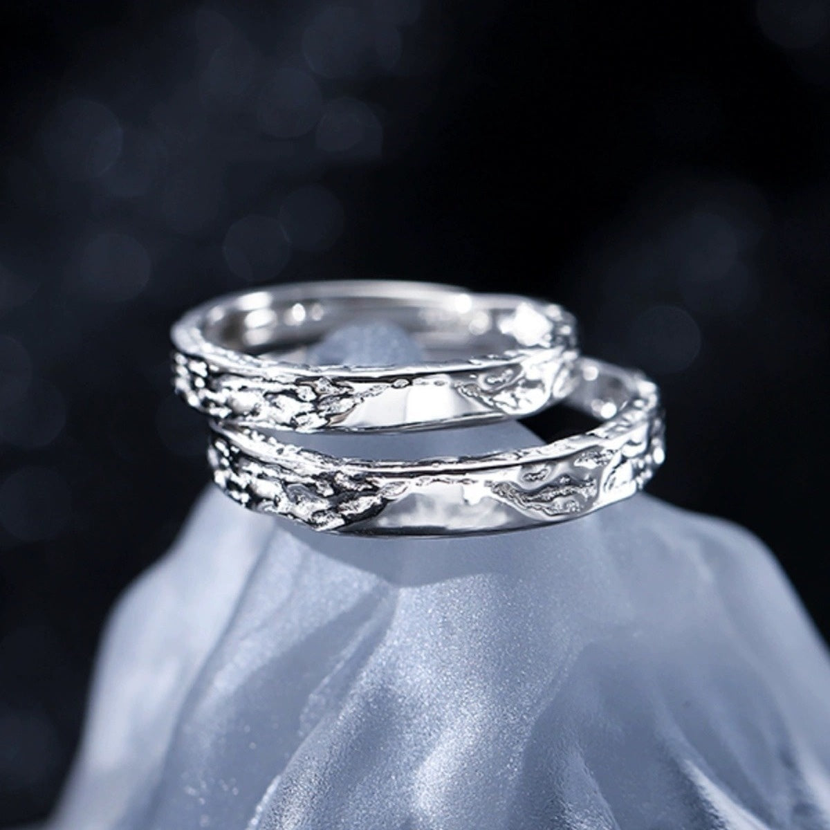 Silver Glacier Couple Rings – Adjustable