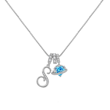 A-Z Alphabet Elegant Blue Heart Necklace with Zircons