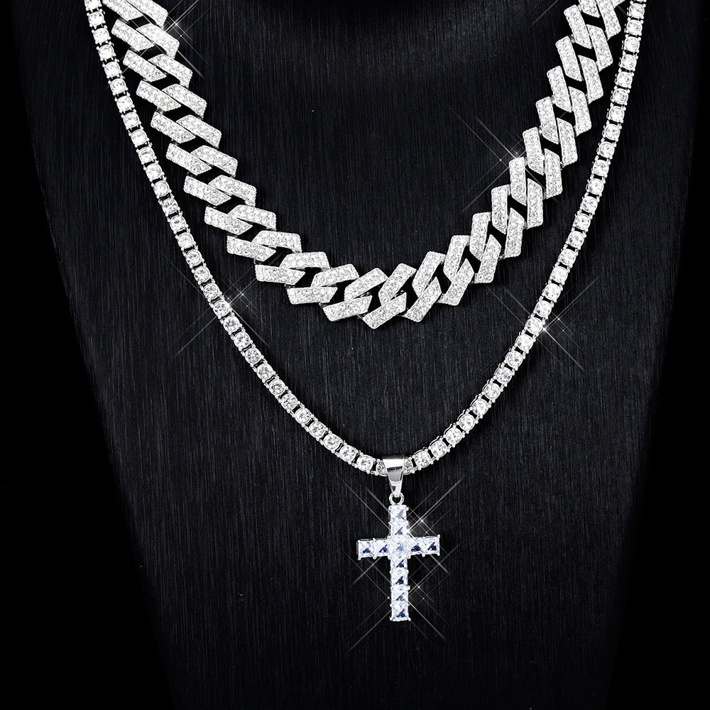 Cross Pendant Necklace with Cuban Link Chain