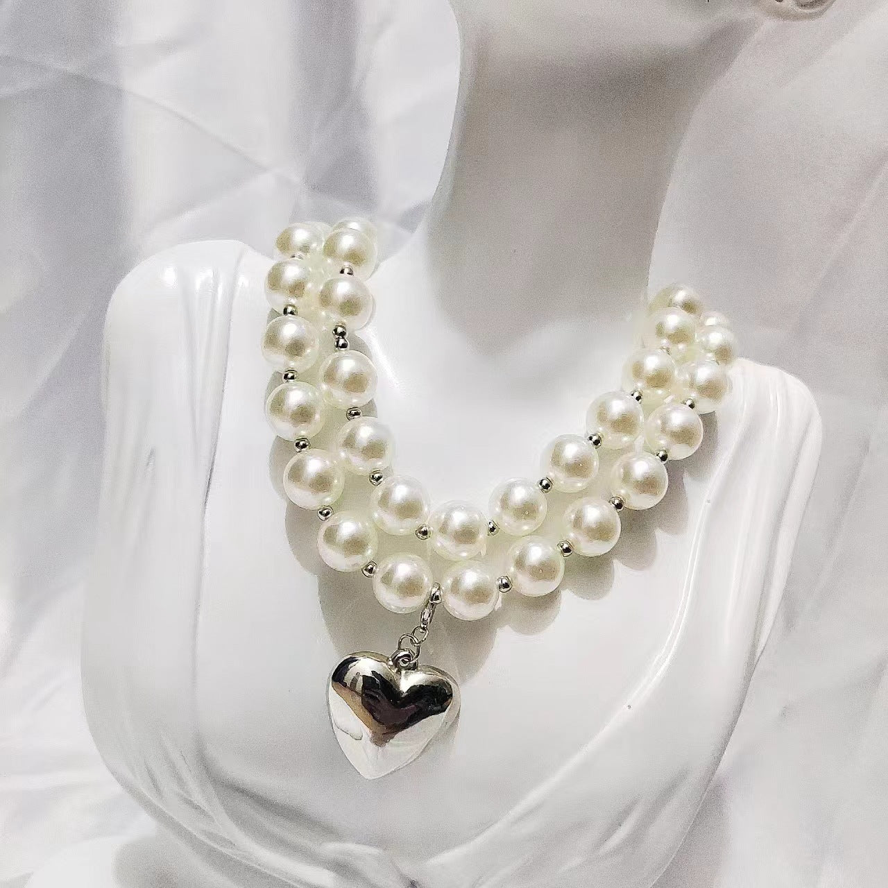 Peach Heart Pearl Necklace