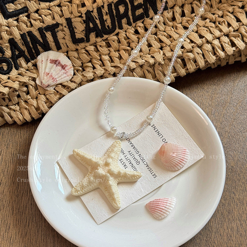 Dopamine Style Long Beaded Starfish Necklace