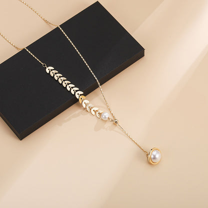 Wheat Ear Stitching Pearl Clavicle Chain