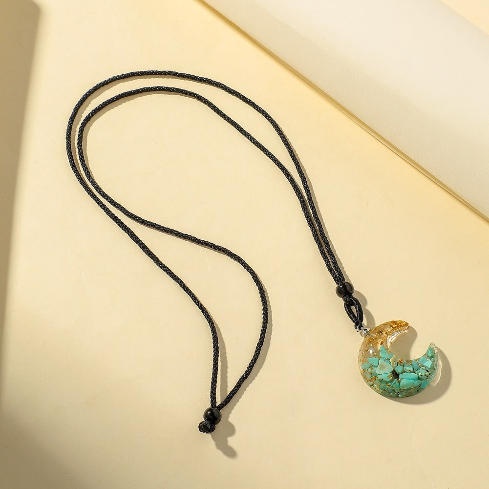 Transparent Resin Rough Moon Pendant Necklace
