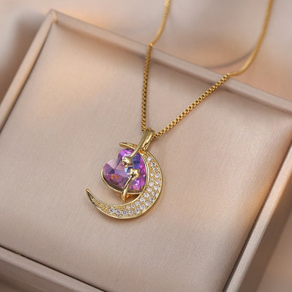 Titanium Steel Star & Moon Pendant Necklace