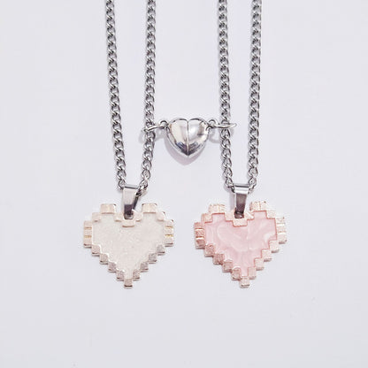 2Pcs Magnetic Heart-Shaped Mosaic Necklace Set