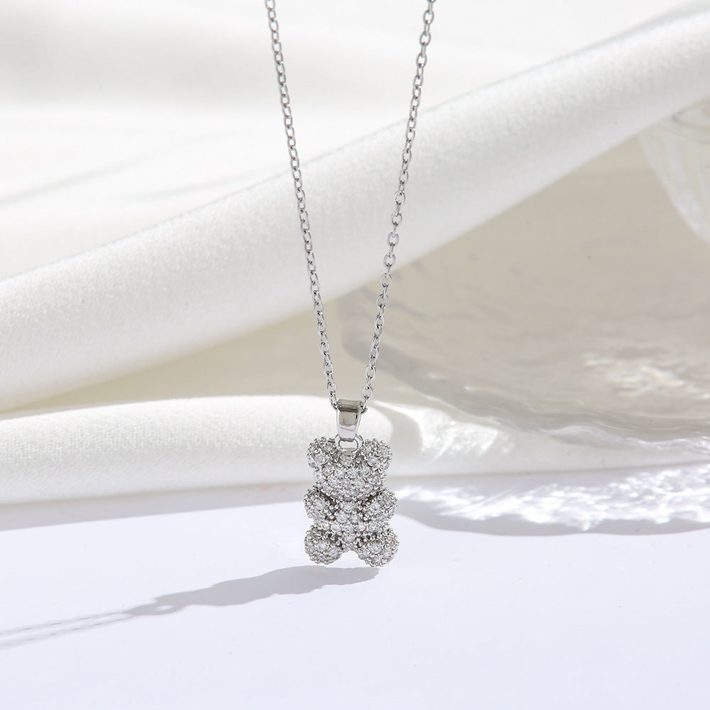 Bear Necklace with Micro-Inlaid Zircon
