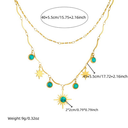 Retro Double-Layer Turquoise Eight-Pointed Star Clavicle Necklace