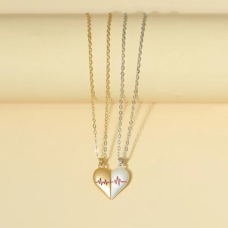 Heartbeat Magnetic Heart Couple Necklace