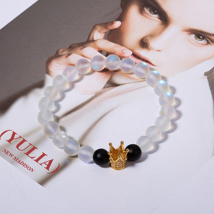 2pcs 8mm Natural Stone Crown Couple Bracelets - Trendy Radar