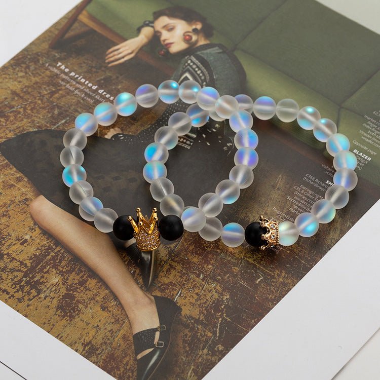 2pcs 8mm Natural Stone Crown Couple Bracelets - Trendy Radar