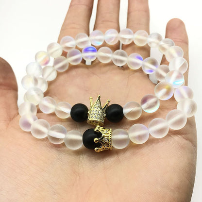 2pcs 8mm Natural Stone Crown Couple Bracelets - Trendy Radar