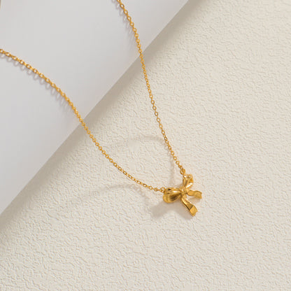 Gold Stainless Steel Zircon Star & Moon Pendant Necklace