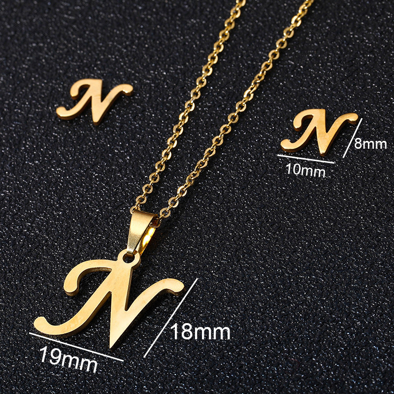 Stainless Steel Alphabet Necklace, 26 Initial Letters A–Z