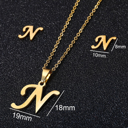 Stainless Steel Alphabet Necklace, 26 Initial Letters A–Z