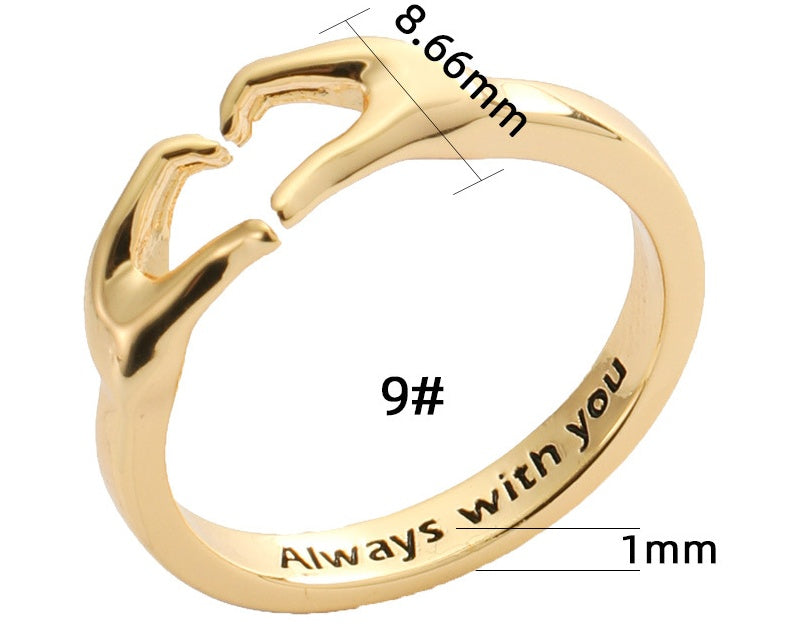 Romantic Hands Heart Couple Ring – Adjustable
