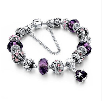 Crystal Beads & Snake Chain Charm Bracelet