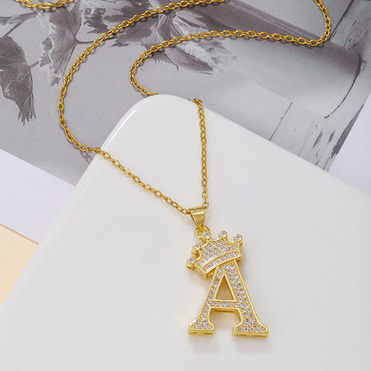Gold Crown A-Z Pendant Necklace