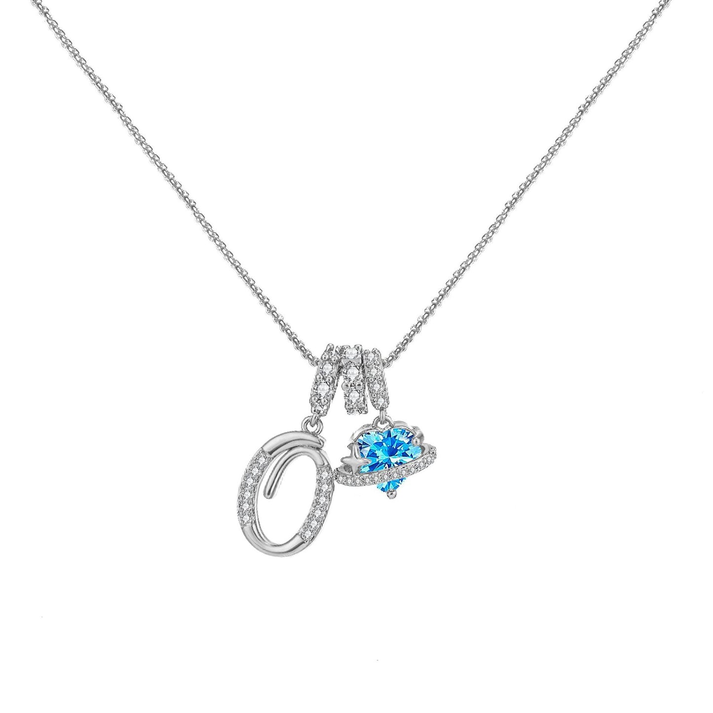 A-Z Alphabet Elegant Blue Heart Necklace with Zircons