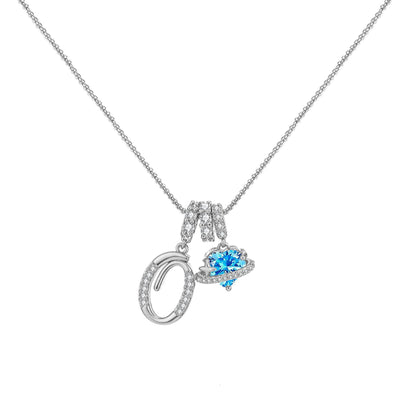 A-Z Alphabet Elegant Blue Heart Necklace with Zircons
