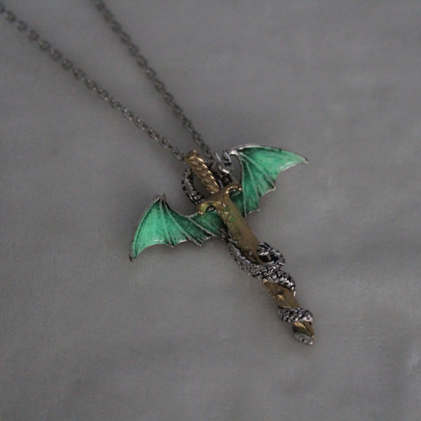 Glorious Dragon Pendant Necklace with Dark Sword – Unique Fantasy Jewellery