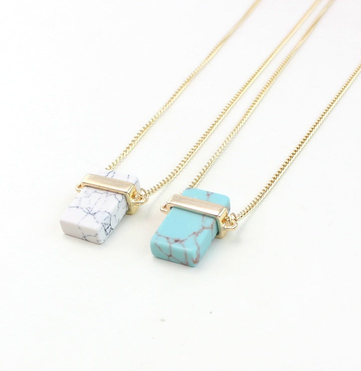 Natural White Turquoise & Turquoise Inlaid Necklace