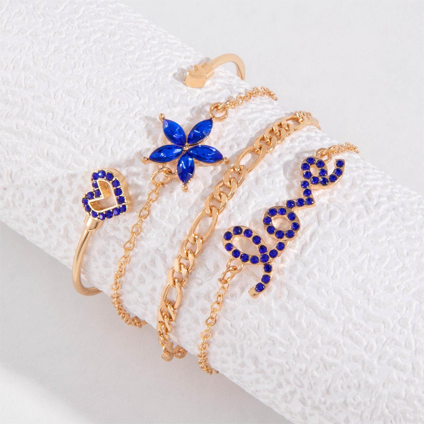 Blue Flower Love Butterfly Bracelet Set 4pcs