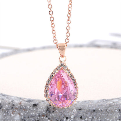 Water Drop Rose Gold Rhinestone Necklaces