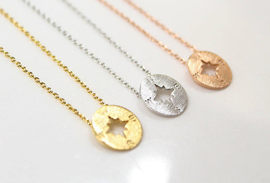 Round Disc Compass Pendant Necklace